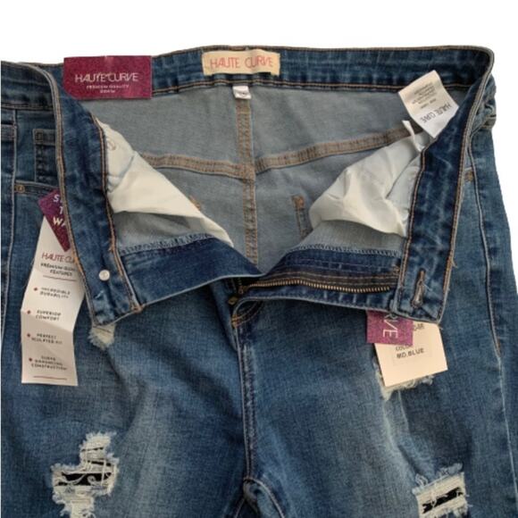 Haute Curve Jeans Medium Wash Distressed High Rise Skinny Ankle Size 18 NEW - Picture 4 of 12